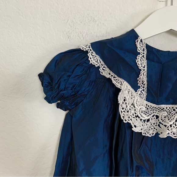 Vintage Jessica McClintock Gunne Sax Baby Taffeta Dress Big Collar Lace - Picture 6 of 17